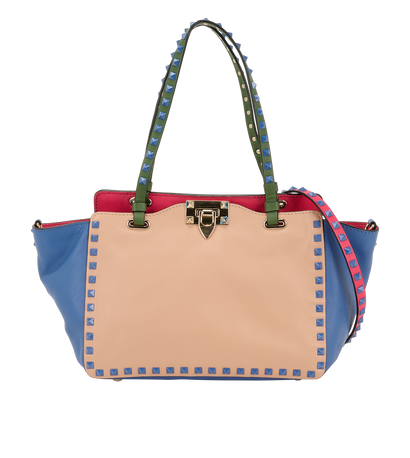 Small Rockstud Tote, &pound;450, Handbags, Blue/Green/Pink, Leather, Front view